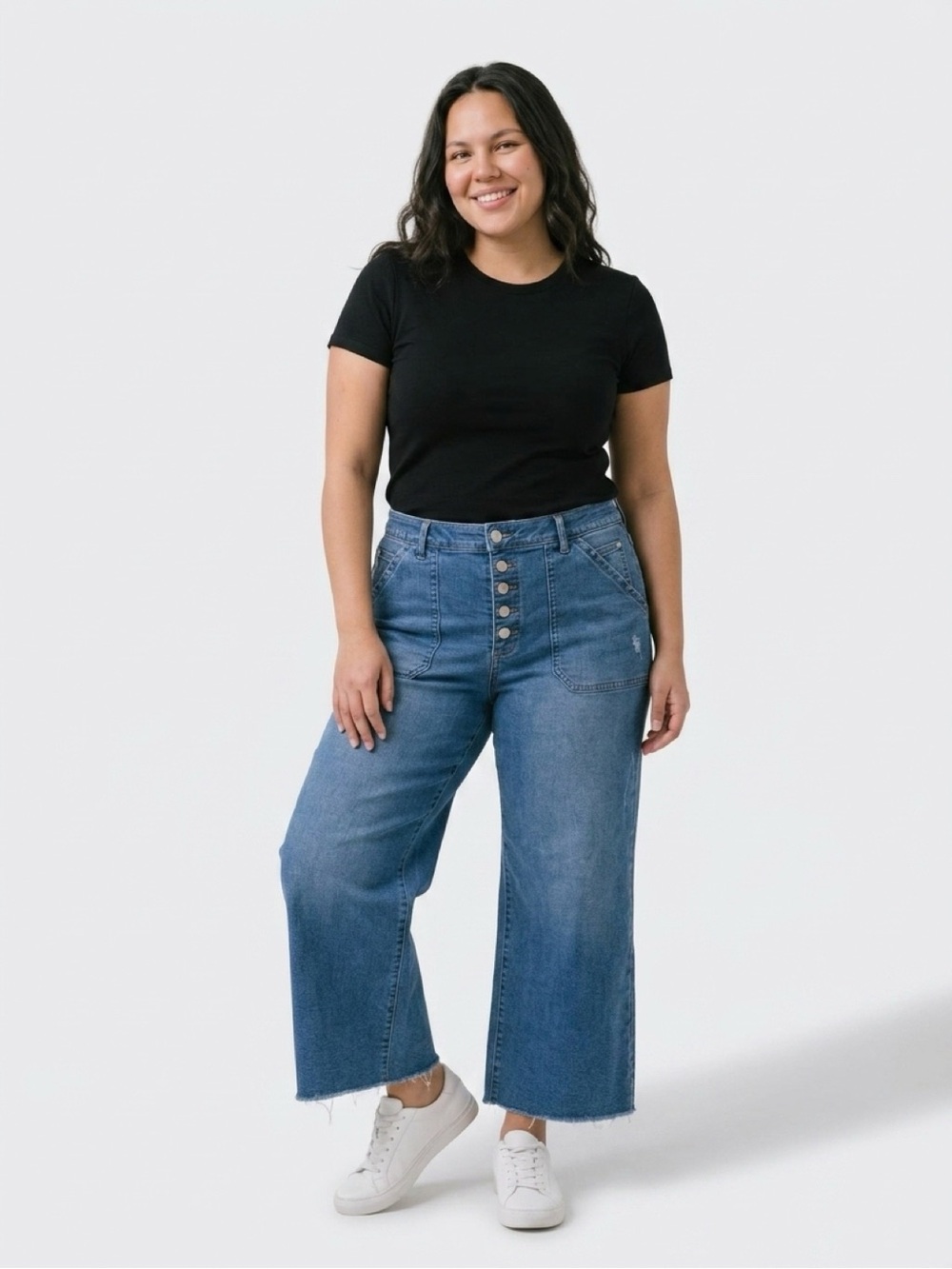 Democracy Ab Solution Wide Leg Crop Jeans Womens 16 High Rise Dark Wash